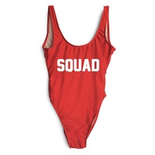 SQUAD白字跨境专供欧美露背连体泳衣 字母印花无胸垫连体性感泳衣