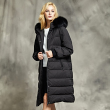 冬季女装简约宽松鹅绒服百搭连帽脱卸毛领大码羽绒服女鹅绒保暖