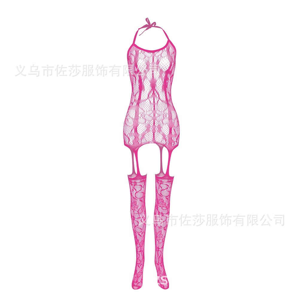 Sexy Lace Camisole Hollow Floral Bodysuit, One-Size Open-Crotch, Wide Straps