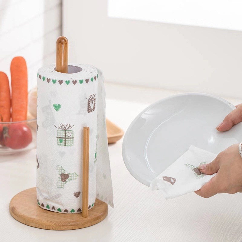 Titular de papel de cocina de bambú largo rollo de madera maciza titular de papel de estilo europeo rollo de papel del hogar estante titular de tejido rollo de papel titular de toalla de papel