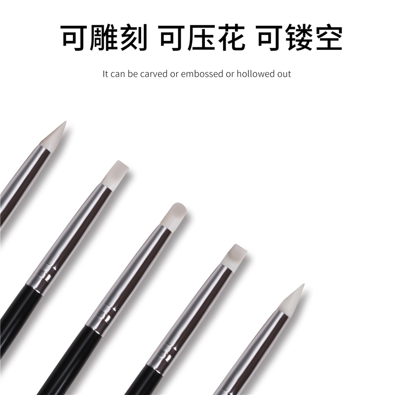 Directo de fábrica 5 Unids nail art pluma de silicona en relieve Negro Varilla hueco tallado en relieve nail art pen nail art herramientas