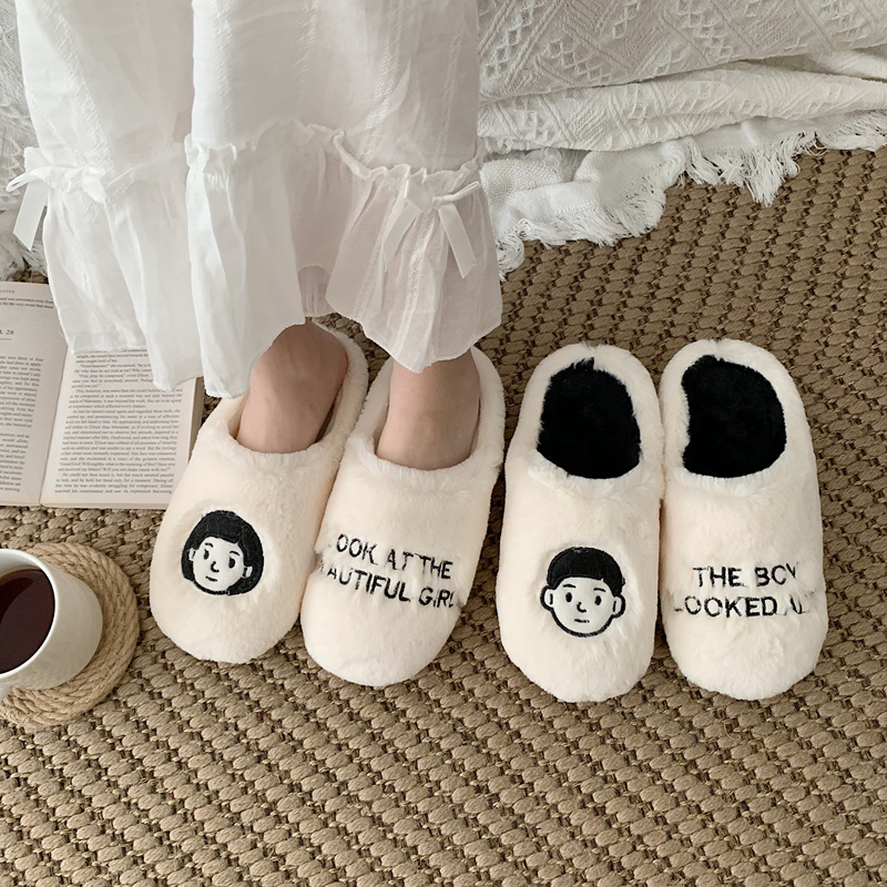 ins男卡通可爱加厚学生居家棉鞋室内毛绒绒保暖包头月子棉拖鞋女