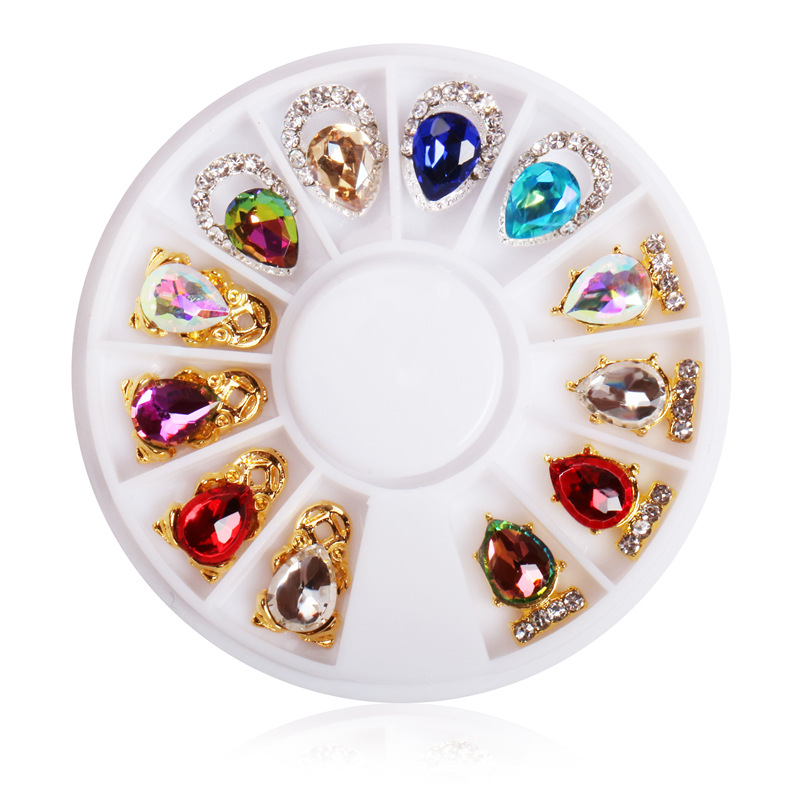 Joyería de disco de manicura especial transfronteriza Super Flash rhinestone perla Shell 12 rejilla Placa de diamante manicura joyería de aleación