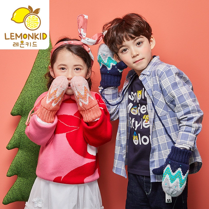 [Утечка] Лимонные детские перчатки плюс плюшевые теплые шерстяные нити вязаные перчатки для мальчиков и девочек оптом