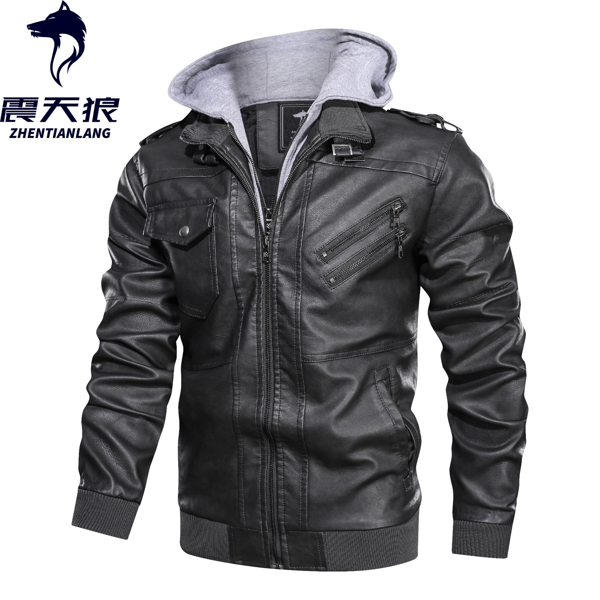 Venta directa de fábrica de suministro transfronterizo Amazon AliExpress chaqueta de los hombres chaqueta abrigo de cuero pu desmontable sombrero europeo y americano