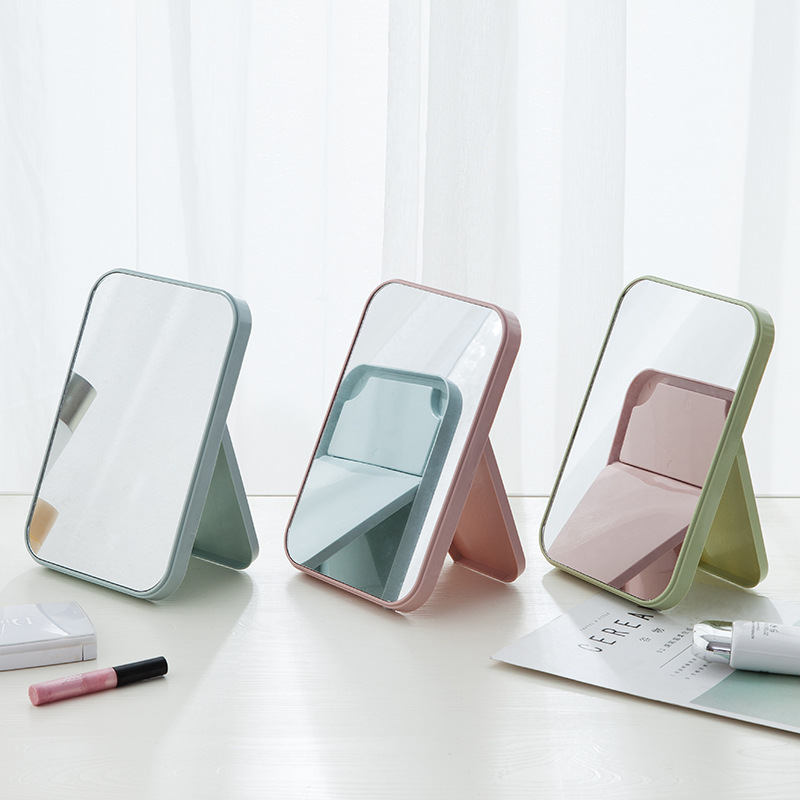 Factory Direct desktop cosmetic mirror portable folding mirror color plastic square HD single-sided mirror