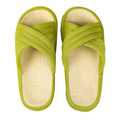 Jingshilu summer couples cross indoor straw slippers home floor household non-slip breathable thick-soled home shoes for men