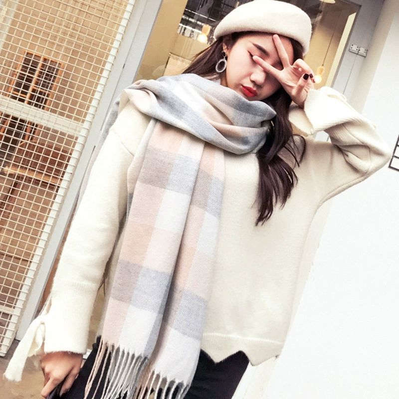 Double-Sided Faux Fur Scarf, 200×60 cm, Long Warm Soft Korean Style Plaid