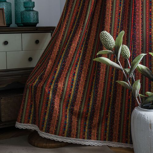 Yimanqiyun curtains finished bohemian striped printed cotton and linen kitchen curtains semi-blackout feng shui curtains