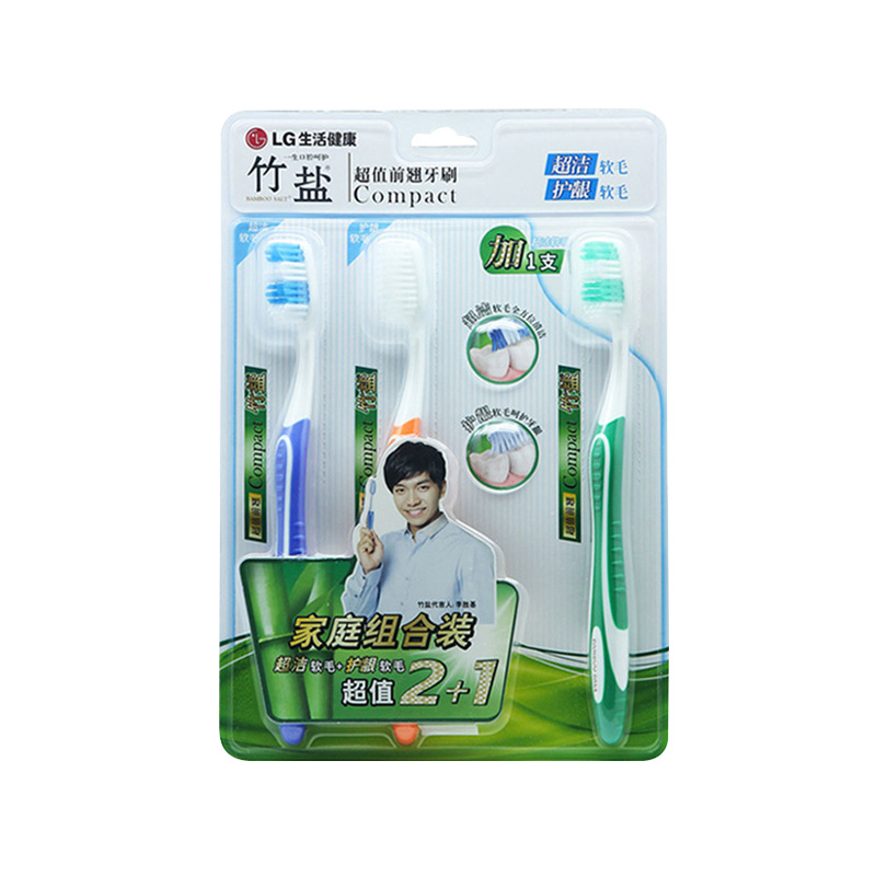 LG 대나무 소금 부드러운 머리 칫솔 값 팩 칫솔 3 팩 전면 뒤틀린 칫솔 우대 팩 치아에 깊숙이 깨끗한 입