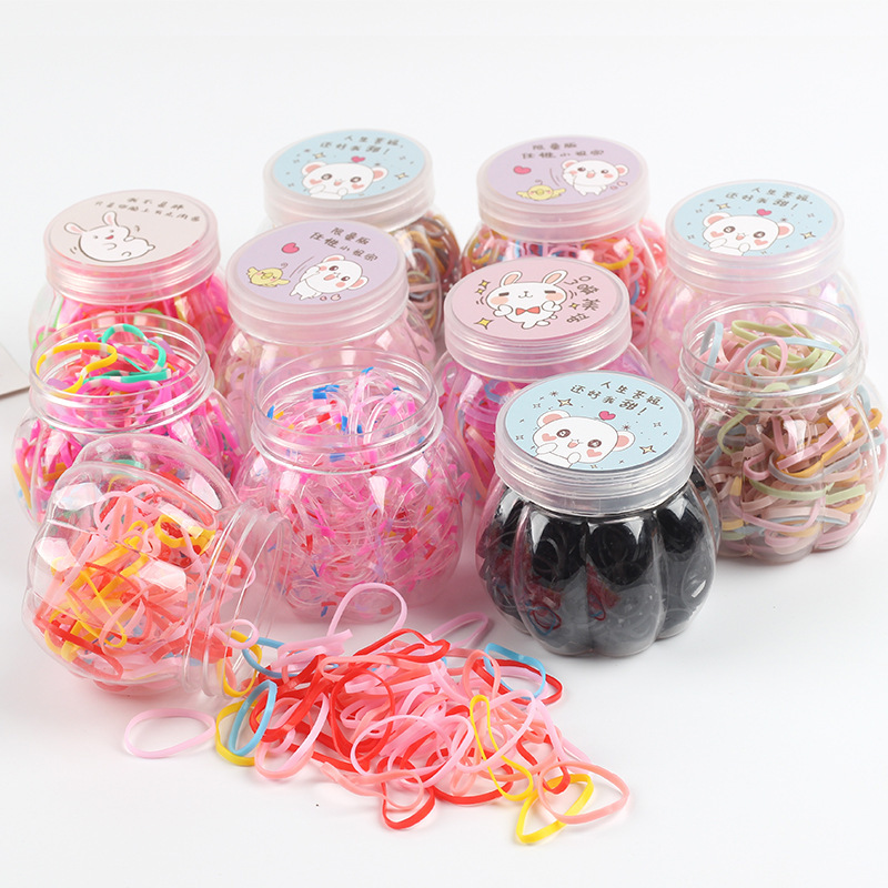 2 Yuan Store Hair Accessories K-Style Colorfulful Kidsren's Disposable Rubber Ring Cute Pumpkin Bottle Baby Hair Tying Small Rubber Band