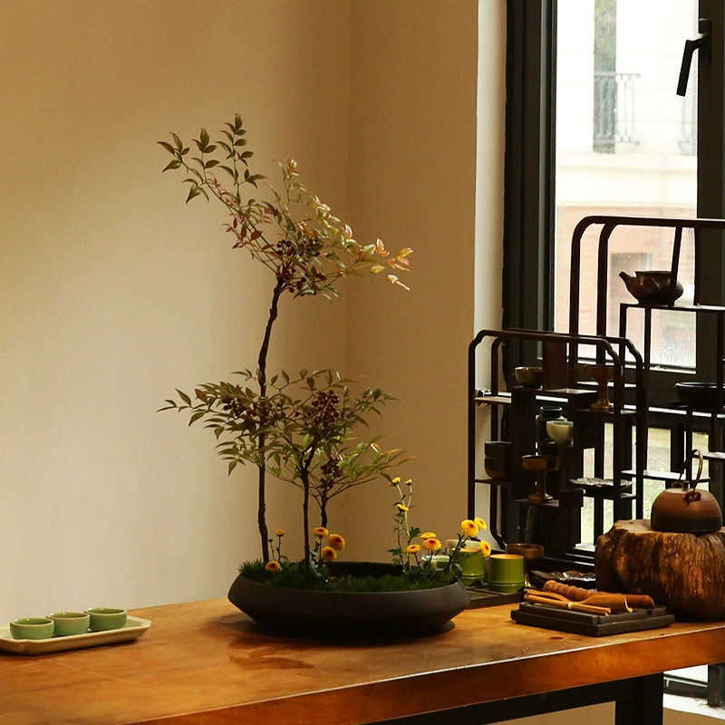 Чернила синий цветок устройство матовая керамическая большая Цветочная тарелка пейзаж вода плита маленький оригинальный поток японская Цветочная дорога Китайский цветочный горшок дзен