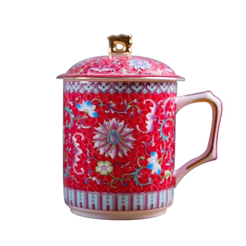 Чашка из bone china Jingdezhen, офисная конференционная чашка с керамической крышкой, эмаль, цветная водяная чашка, праздничная подарочная чашка