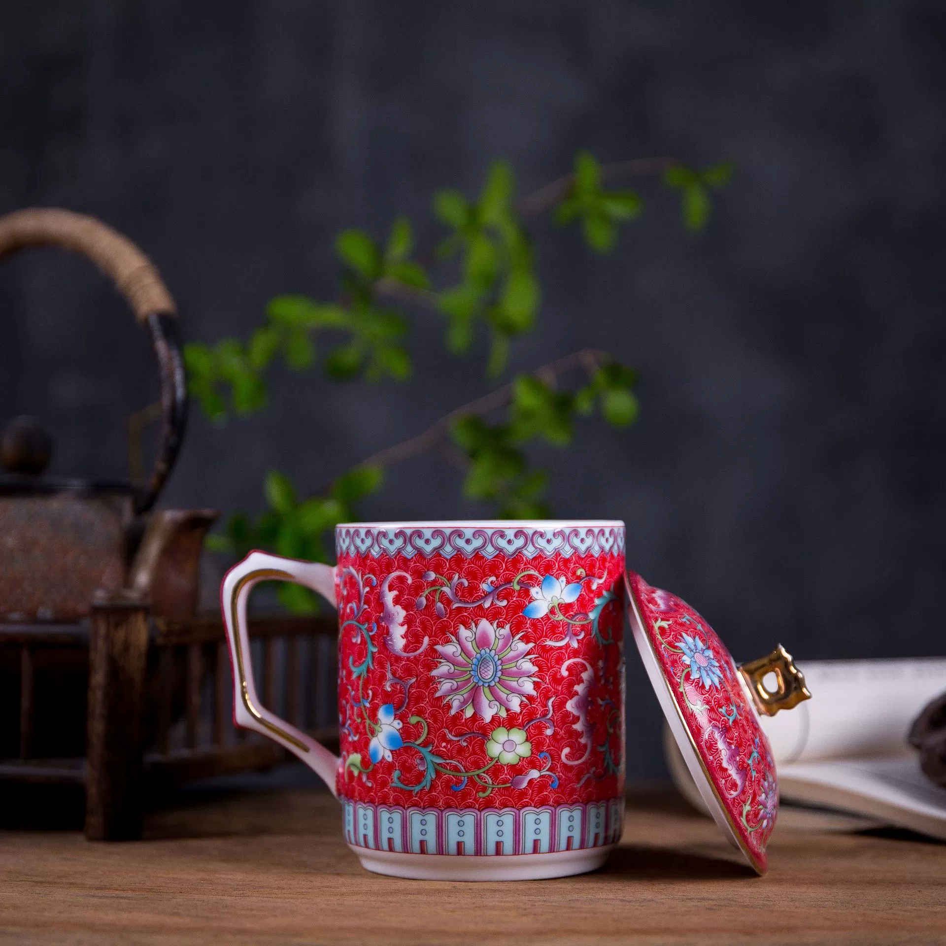 Чашка из bone china Jingdezhen, офисная конференционная чашка с керамической крышкой, эмаль, цветная водяная чашка, праздничная подарочная чашка