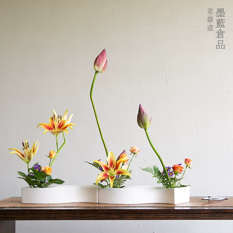 Маленький оригинальный цветочный набор Изогнутая S-образная комбинированная тарелка с японским цветочным узором Креативный керамический цветочный горшок Цветочная утварь для начинающих