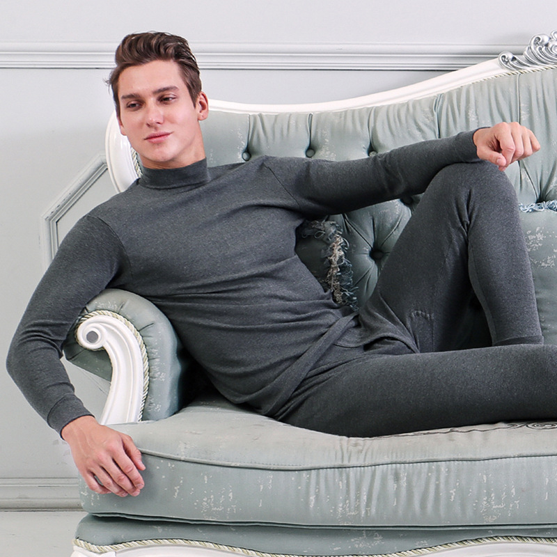 Cotton men's thermal underwear suit winter round mid collar close-fitting long underwear cotton sweater homewear suit wholesale