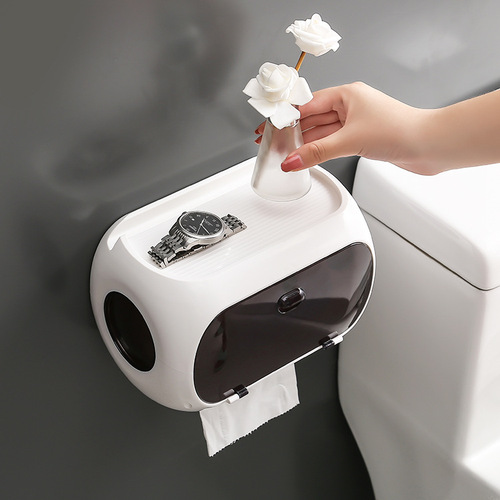 Fashionable multifunctional waterproof bathroom tissue box creative bathroom wall-mounted punch-free and traceless plastic tissue box