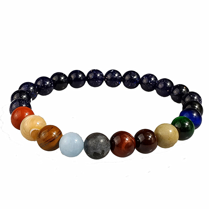Amazon europeo y americano Venta caliente Piedra Natural ocho planetas pulsera noche cielo estrella pulsera Galaxy pulsera al por mayor