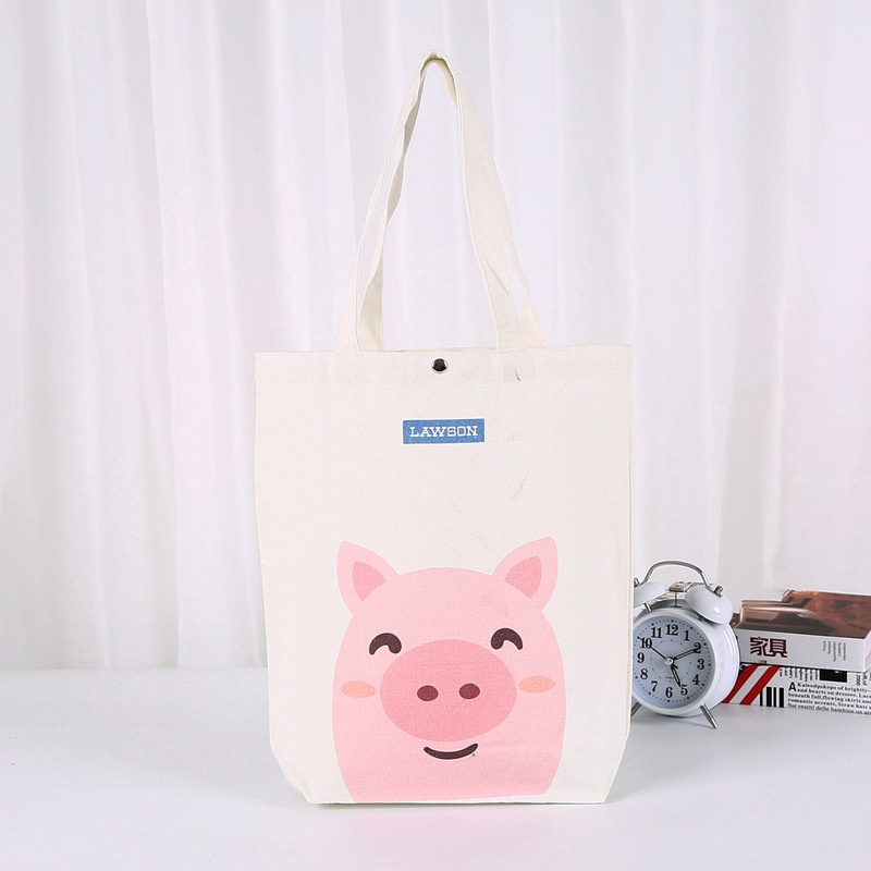Customized cartoon student one-shoulder portable canvas bag snap canvas bag creative cotton shopping storage bag set