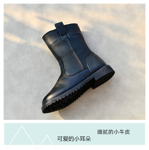 Girls' genuine leather single boots, riding boots, princess boots, high boots, baby autumn cotton boots, new baby boots