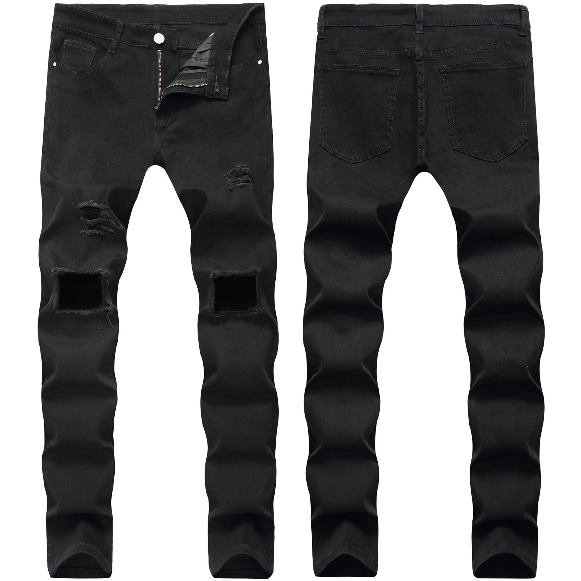 boy 2025 Black Jeans Men Stretch High Quality Cross-border Men's Pants Brand Trendy Ripped Design_viptrois.com