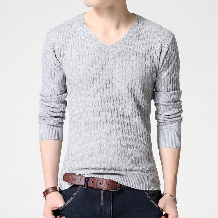 2024 Autum Cross-Border New Pure Color V Neck Pullover Men's Knitwear Slim Fit Korean Style Long-Sleeved Knitwear for Men
