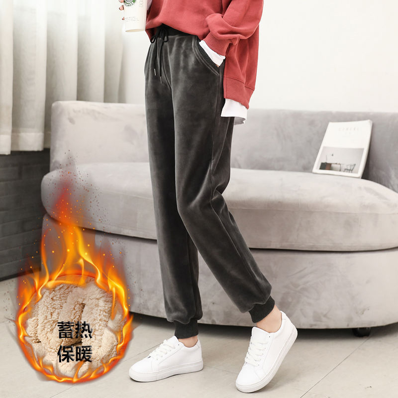 Autumn and Winter Fleece-Lined Thickened Faux Sherpa Sports Casual Warm Pants Loose Harem Velvet Long Pants for Women Slimming