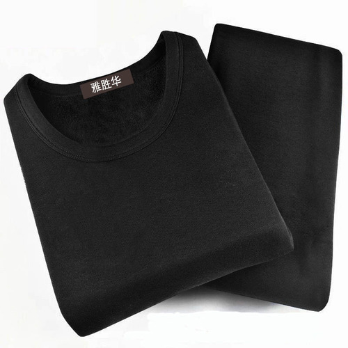 Men's Fleece Warm Thermal Set for Youth Autumn Top and Bottom Casual Thick Plain Color Autumn/Winter Round Neck Base Layer