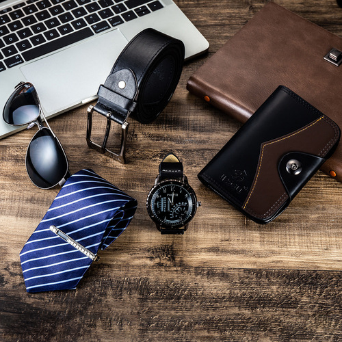 Men's gift set beautifully packaged watch + leather strap wallet simple combination set-6pes/set