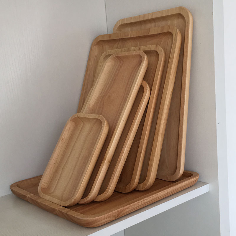 Fábrica directa cuadrada bandeja de madera boutique de goma placa de madera hogar snack placa de madera Placa de fruta en stock al por mayor