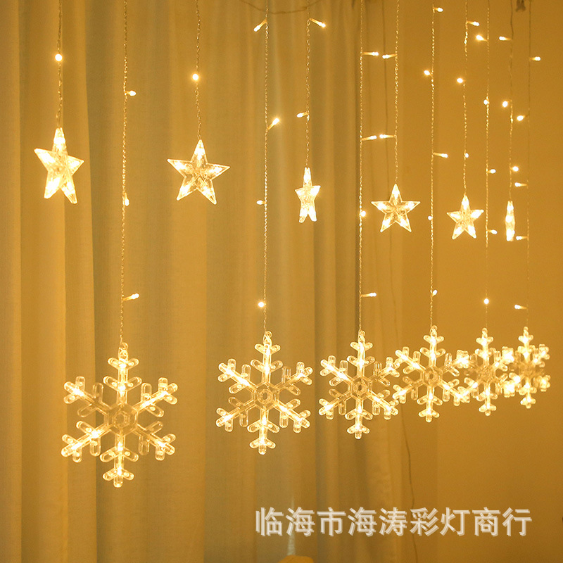 Copo de nieve luz de color claro copo de nieve cortina de luz al aire libre impermeable cadena de luz diferente altura cadena de luz tamaño copo de nieve estrella luz