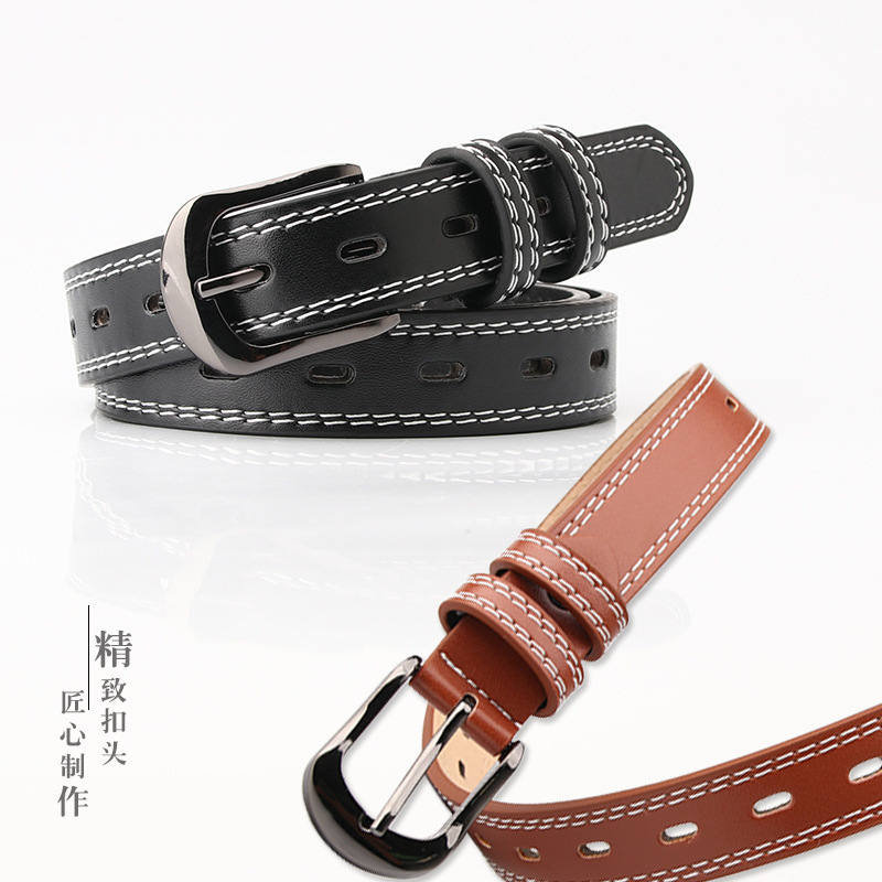 New ladies belt step double line decoration fashion Joker hollow belt female concave shape belt factory wholesale