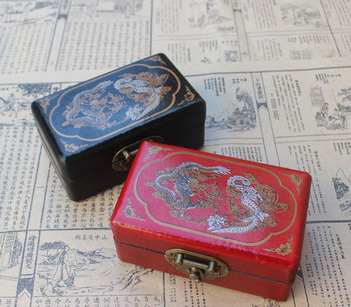 Retro jewelry box, antique storage box, antique wooden box, dragon and phoenix pattern gift packaging box, fitness ball box