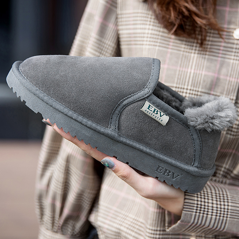 EBV レザースノーブーツ レディース ショートブーツ パンシューズ スノーコットンシューズ 2025年新作 スリッポン 厚底
