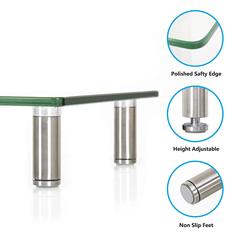 Transparent tempered glass computer display screen height riser, office desk storage height adjustable