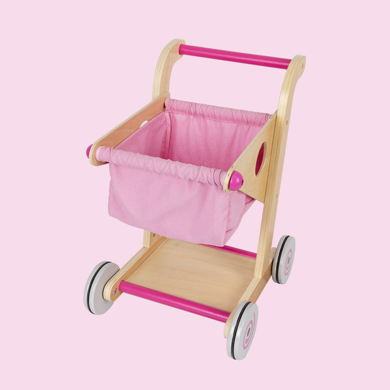 Juguetes de carrito de compras de madera para niños y niñas simulación de carrito de supermercado a través de la casa juego de juguetes de caminantes