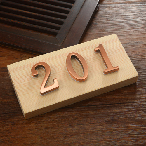 D-style metal bronze number plate with English and Arabic letters, door plate, room number plate, digital identifier, house number plate