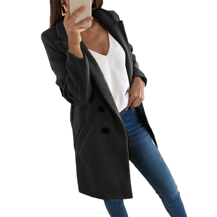 2025 European and American Amazon New Style Wish Solid Color Lapel Mid-Length Button Wool Coat for Women
