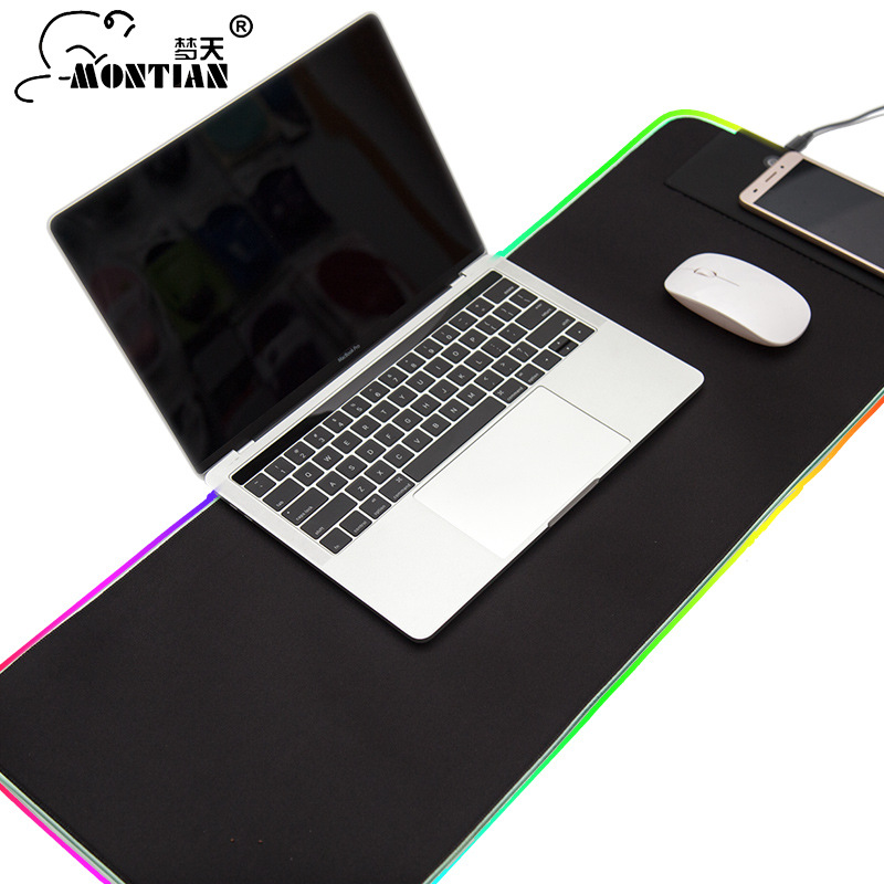 Mengtian gran LED luminoso teclado pad RGB ratón negro borde bloqueo juego espesado colorido Luz