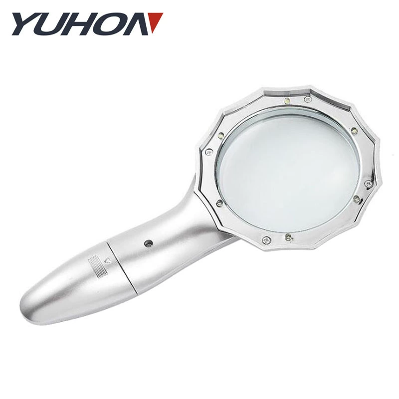 65 мм пластиковая Посеребренная краска шесть светодиодных фонарей освещение 6 раз HD пожилые люди ручное чтение газет увеличительное стекло