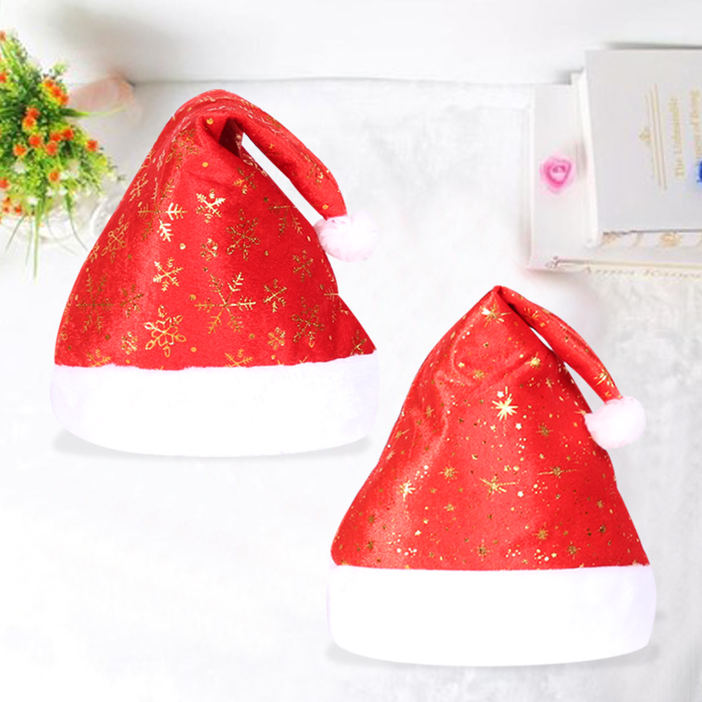 Gorro navideño con estampado dorado, gorro de terciopelo con lámina dorada gruesa, gorro navideño con decoración de campana y copo de nieve