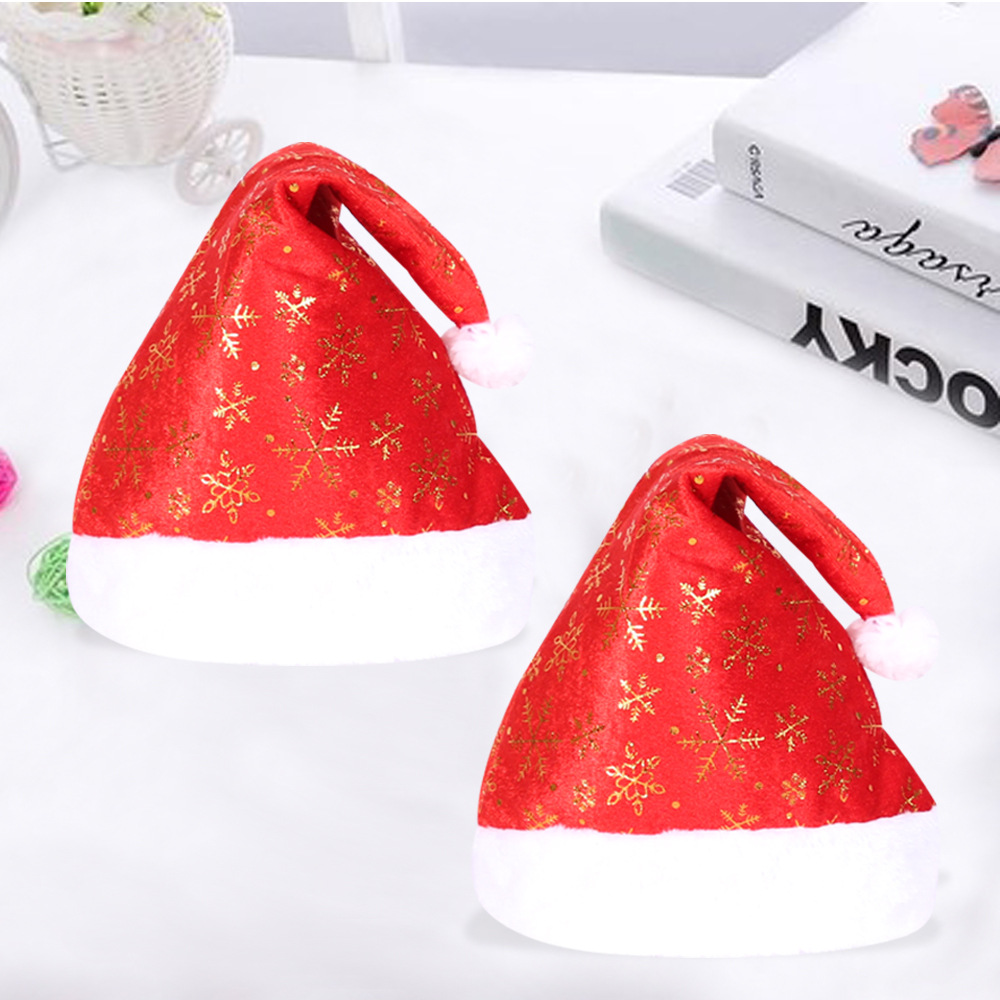 Gorro navideño con estampado dorado, gorro de terciopelo con lámina dorada gruesa, gorro navideño con decoración de campana y copo de nieve