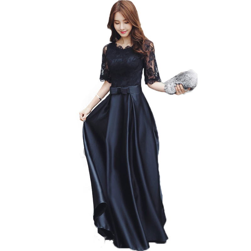 Pequeño vestido para las mujeres 2024 verano nuevo negro largo elegante adelgazar vestido de noche para damas vestido de banquete