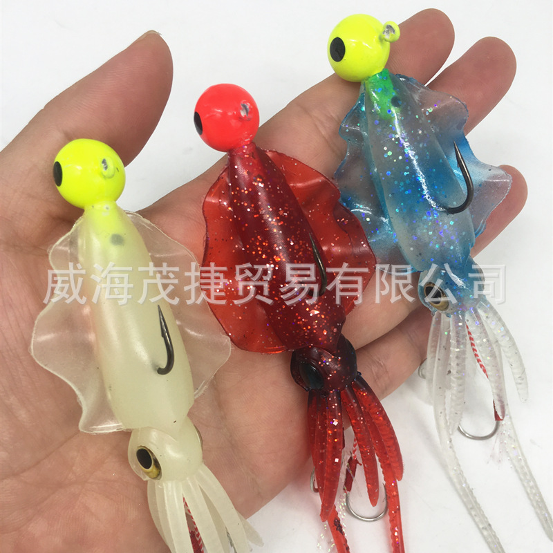 13cm gancho de cabeza de plomo gancho de mano luminoso cebo de calamar pesca de mar pesca de arrastre simulación de pulpo abalorios Luya cebo suave pesca en alta mar