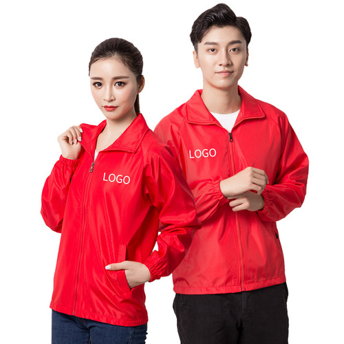 Custom logo design and printing for autumn/winter long-sleeve volunteer work jackets, company event trench coats, and promotional shirts.