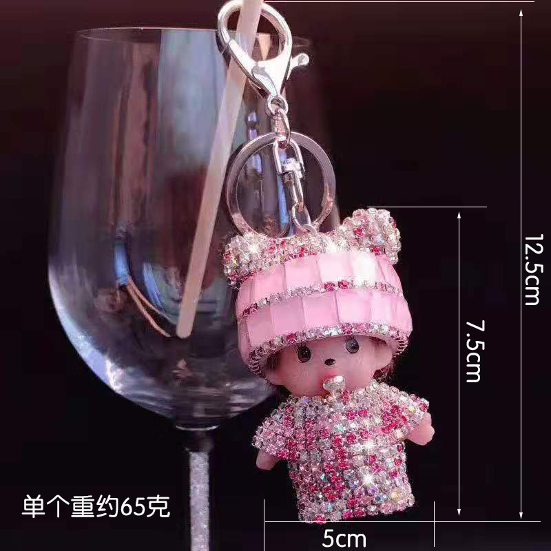 New Keychain Monchhichi with Rhinestones Cartoon Keychain Pendant Claw Machine Doll Arcade Redemption Gift