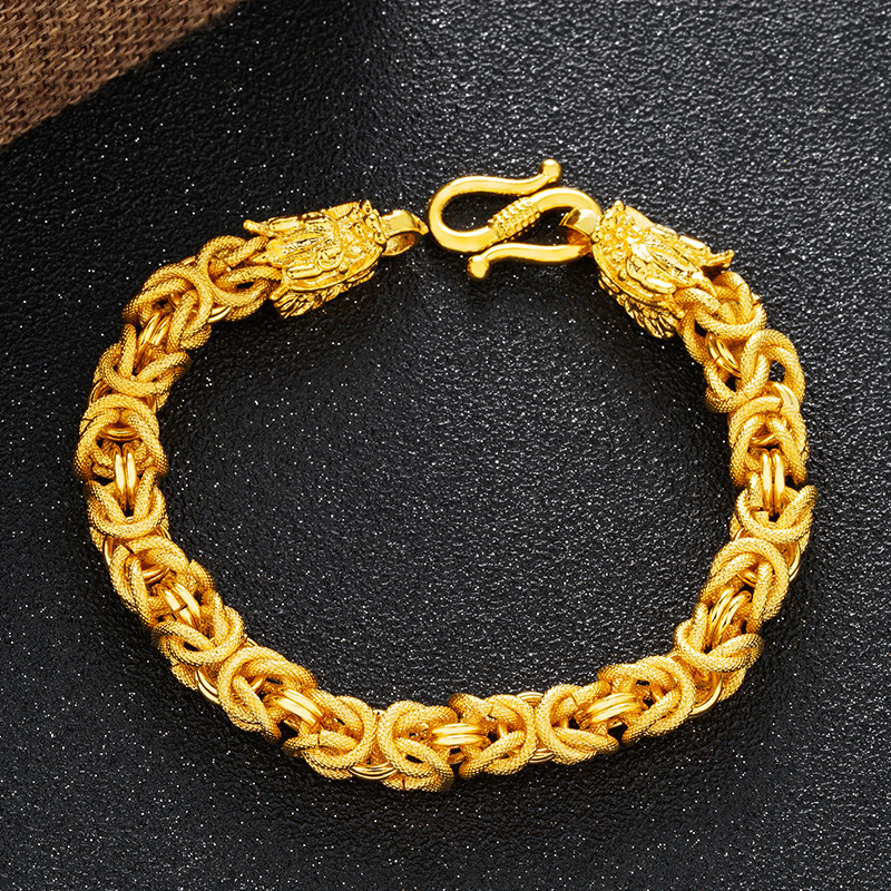 Explosive Vietnamese sand gold jewelry domineering retro cloth pattern faucet Bracelet Men's brass plated 24k gold jewelry women