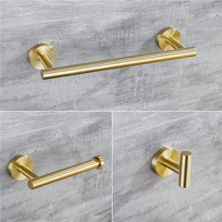 Golden Brushed Towel Rack Three-piece Set Preferred Stainless Steel Bathroom Toilet Rack Bathroom Towel Bar