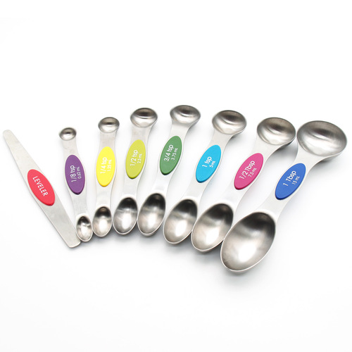 Magnetic double-headed measuring spoon 8-piece set Amazon stainless steel baking household kitchen salt spoon measuring seasoning spoon