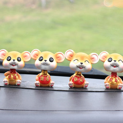 Car Ornament Zodiac Rat Car Shaking Hand Office Figure Creative Car Interior Decor New Resin Craft